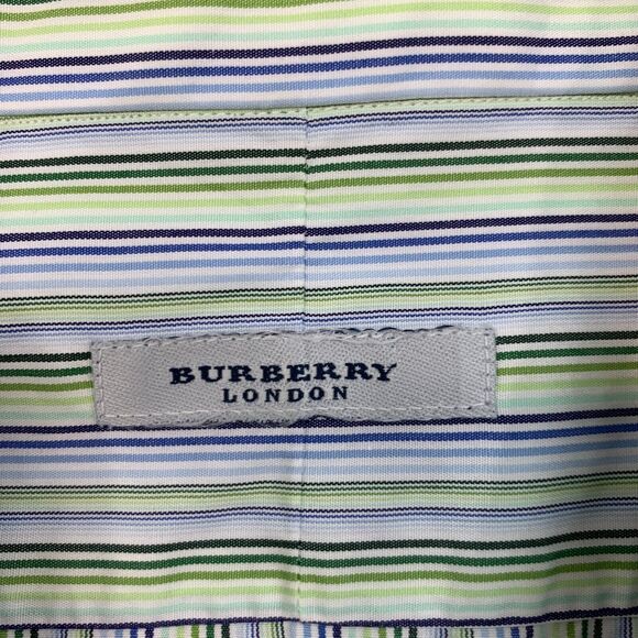 Vintage Burberry Shirt Mens 16.5 Multi Striped Button Up Long Sleeve Made USA - Picture 10 of 12